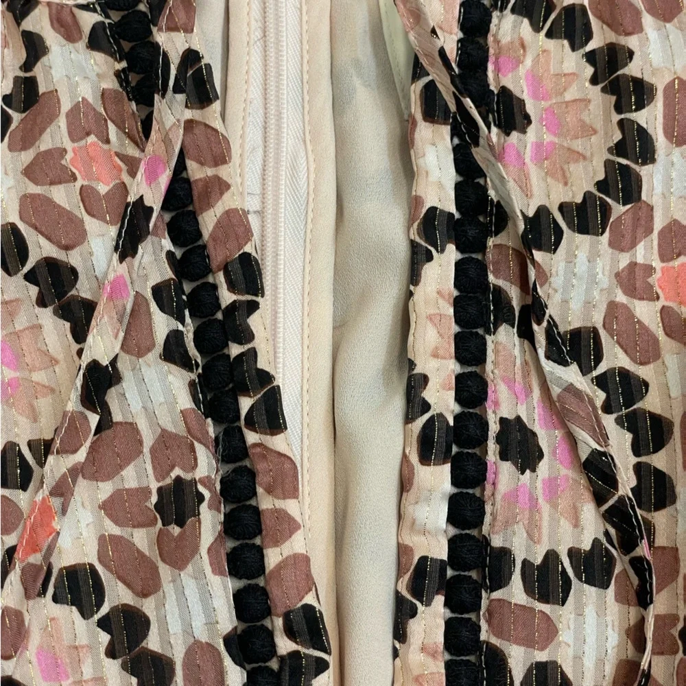 Kate Spade Pink By the Pool Mosaic Floral Print Metallic Stripe Ruffle Dress